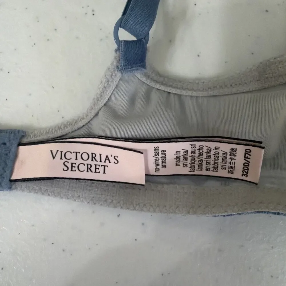 Victoria’s Secret Perfect Coverage Faded Denim Blue Lace Bra 32DD 32E wirefree - Picture 8 of 12